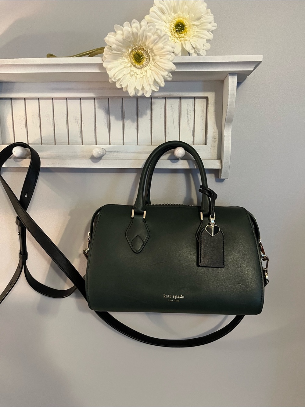 kate spade color block dark green leather with black sides satchel